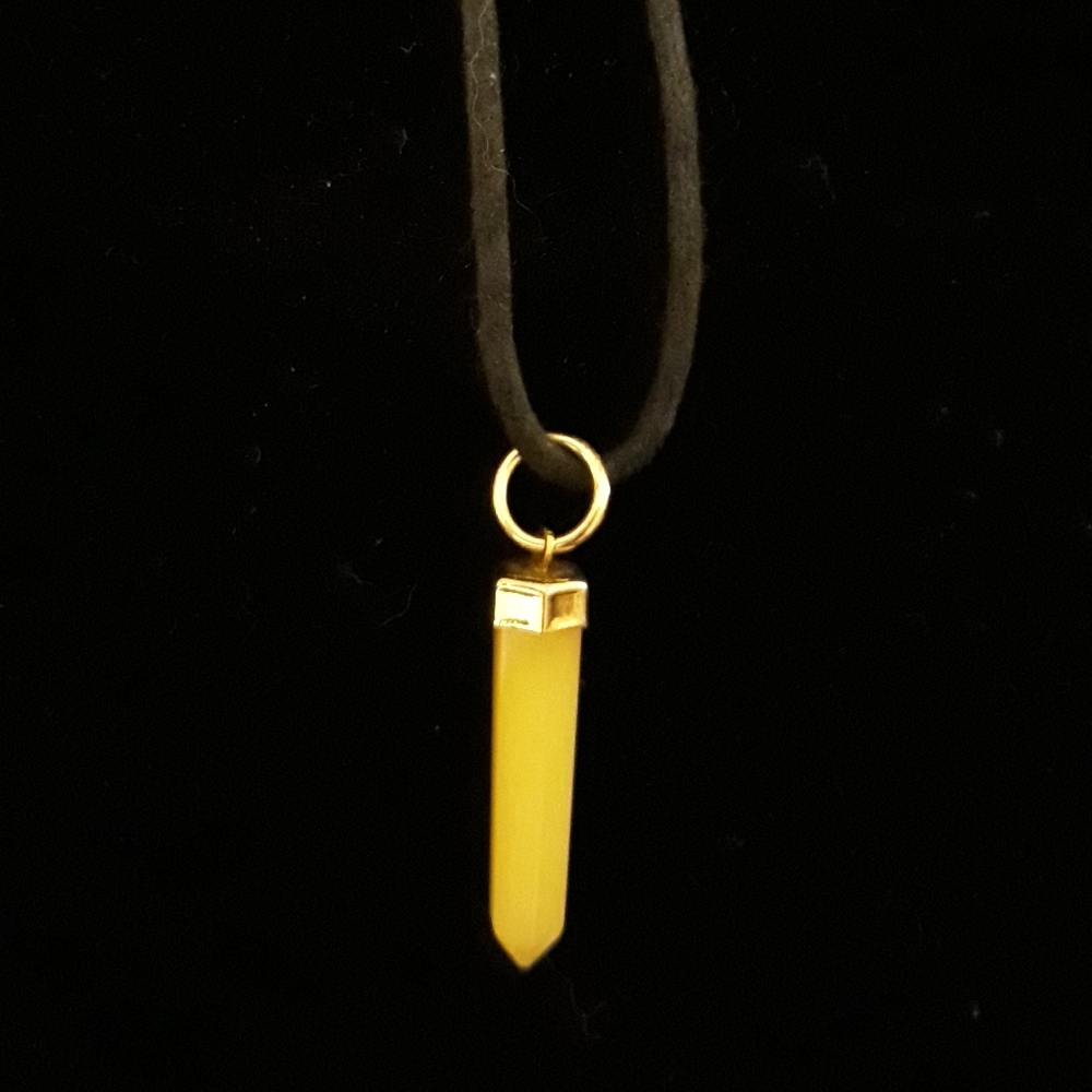 Yellow Jade Crystal Pendant on Black Cord Necklace - Picture 5 of 6